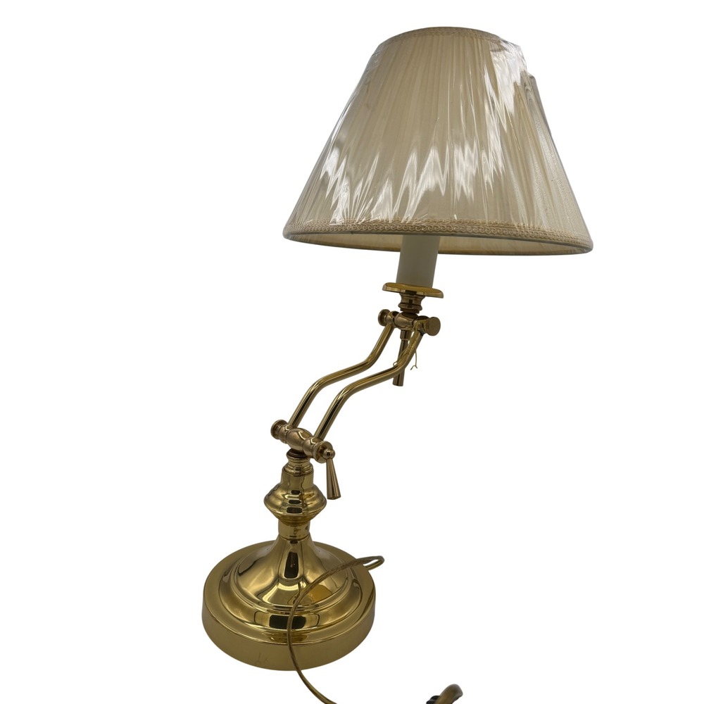 Vtg 1988 Dynasty Classics Solid Brass Adjustable Desk Lamp Pleated Shade MINT
